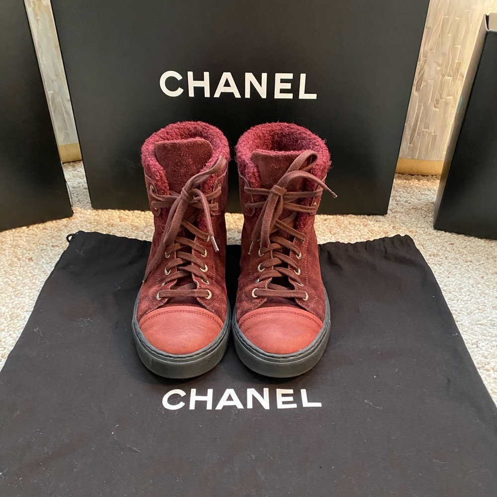 CHANEL 2 TONE SUEDE HIGH TOP SNEAKERS